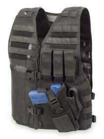 Elite Survival Systems MVP "Director" Tactical Vest in black has a left-hand cross-draw holster that fits most handguns